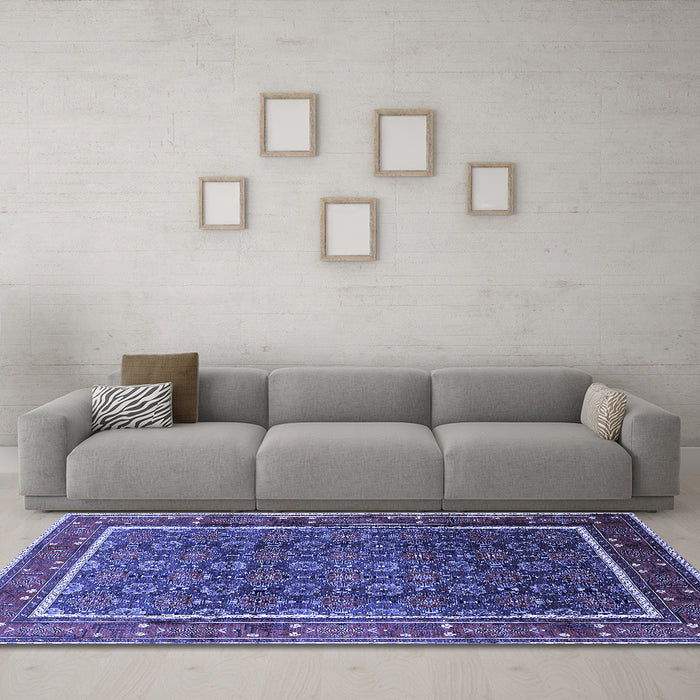 Machine Washable Oriental Blue Industrial Rug in a Living Room, wshurb1366blu