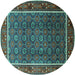 Round Oriental Turquoise Industrial Rug, urb1366turq