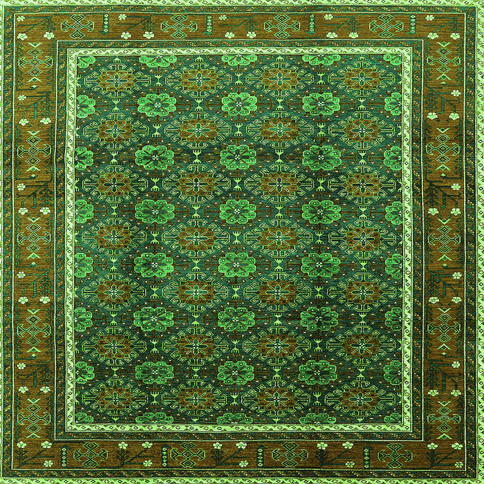 Square Machine Washable Oriental Green Industrial Area Rugs, wshurb1366grn