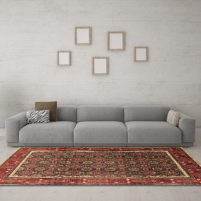 Machine Washable Oriental Brown Industrial Rug in a Living Room,, wshurb1366brn