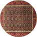 Round Oriental Brown Industrial Rug, urb1366brn