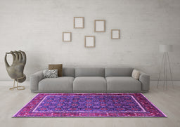 Machine Washable Oriental Purple Industrial Area Rugs in a Living Room, wshurb1366pur