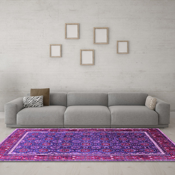 Machine Washable Oriental Purple Industrial Area Rugs in a Living Room, wshurb1366pur
