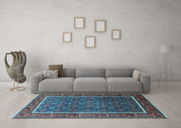 Machine Washable Oriental Light Blue Industrial Rug in a Living Room, wshurb1366lblu