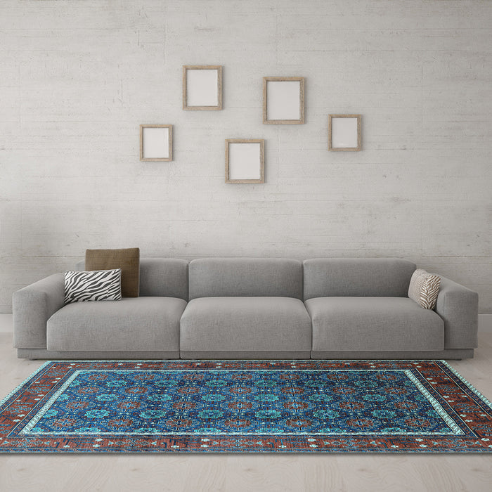 Machine Washable Oriental Light Blue Industrial Rug in a Living Room, wshurb1366lblu