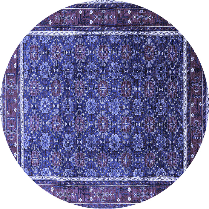 Round Machine Washable Oriental Blue Industrial Rug, wshurb1366blu