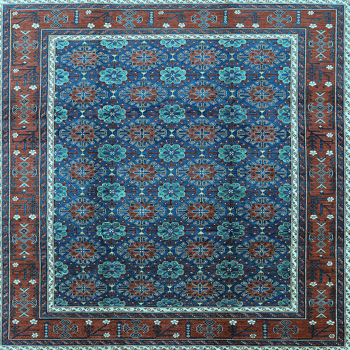 Square Machine Washable Oriental Light Blue Industrial Rug, wshurb1366lblu