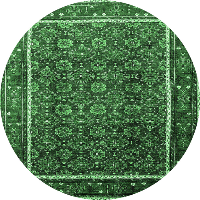 Round Machine Washable Oriental Emerald Green Industrial Area Rugs, wshurb1366emgrn