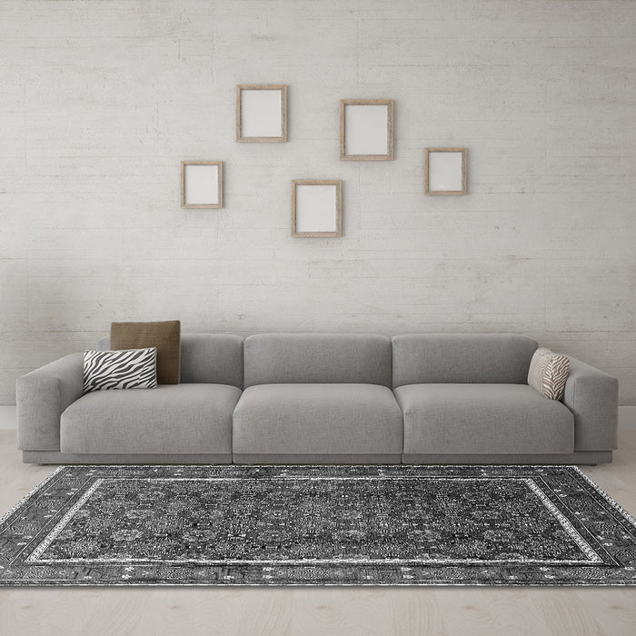 Machine Washable Oriental Gray Industrial Rug in a Living Room,, wshurb1366gry