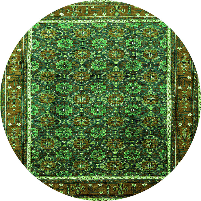 Round Machine Washable Oriental Green Industrial Area Rugs, wshurb1366grn