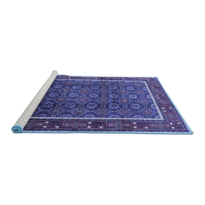 Sideview of Machine Washable Oriental Blue Industrial Rug, wshurb1366blu