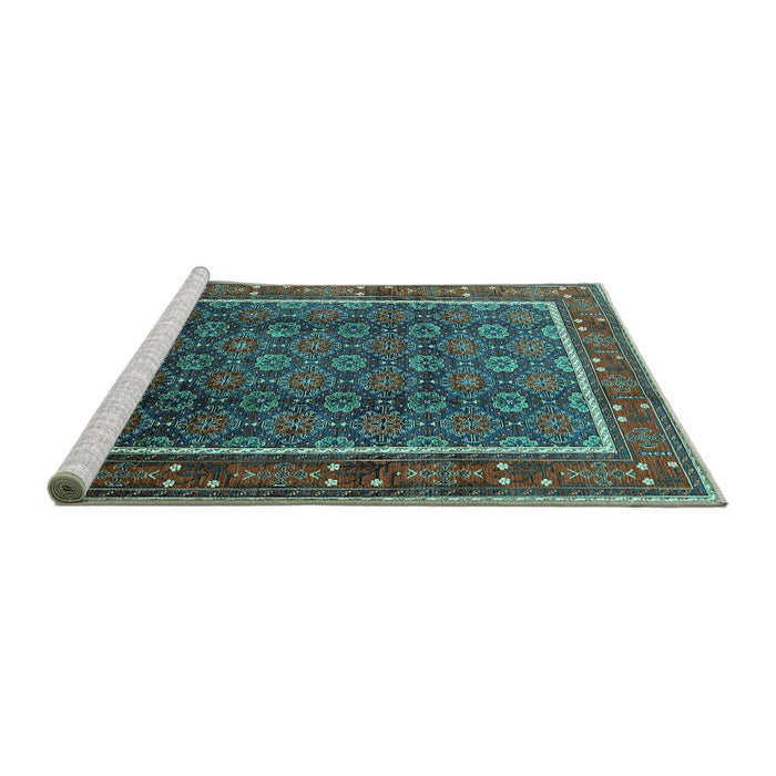 Sideview of Machine Washable Oriental Turquoise Industrial Area Rugs, wshurb1366turq