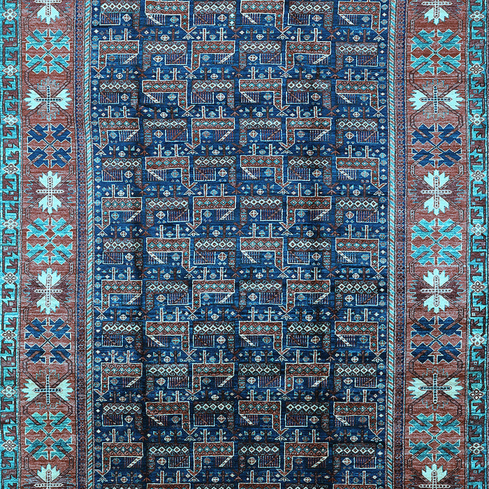 Machine Washable Oriental Light Blue Industrial Rug, wshurb1367lblu