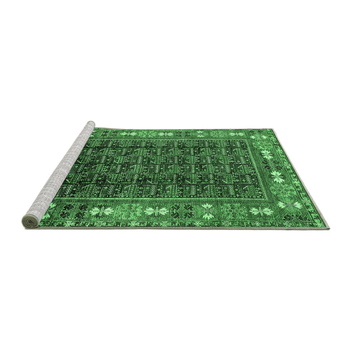 Sideview of Machine Washable Oriental Emerald Green Industrial Area Rugs, wshurb1367emgrn