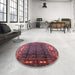 Round Machine Washable Industrial Modern Rosy Pink Rug in a Office, wshurb1367