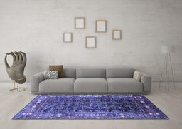 Machine Washable Oriental Blue Industrial Rug in a Living Room, wshurb1367blu