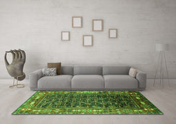 Machine Washable Oriental Green Industrial Area Rugs in a Living Room,, wshurb1367grn