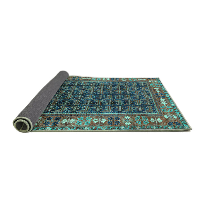 Sideview of Oriental Turquoise Industrial Rug, urb1367turq