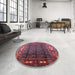 Round Mid-Century Modern Pink Oriental Rug in a Office, urb1367