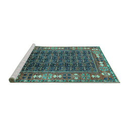 Sideview of Machine Washable Oriental Turquoise Industrial Area Rugs, wshurb1367turq