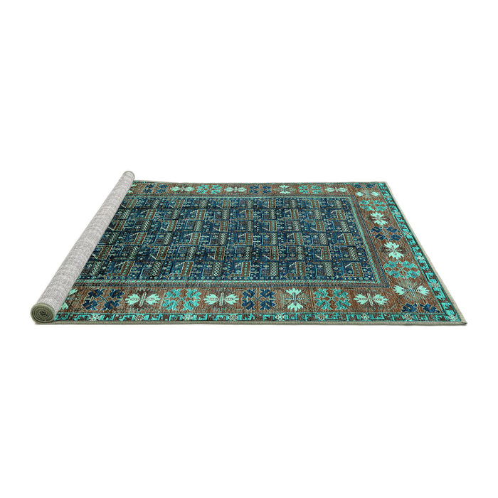 Sideview of Machine Washable Oriental Turquoise Industrial Area Rugs, wshurb1367turq