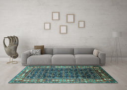 Machine Washable Oriental Turquoise Industrial Area Rugs in a Living Room,, wshurb1367turq