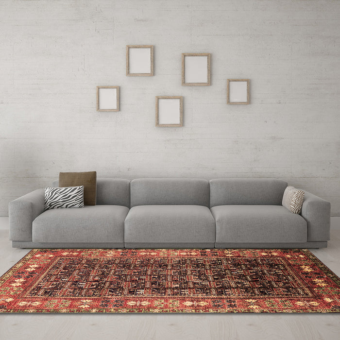 Machine Washable Oriental Brown Industrial Rug in a Living Room,, wshurb1367brn