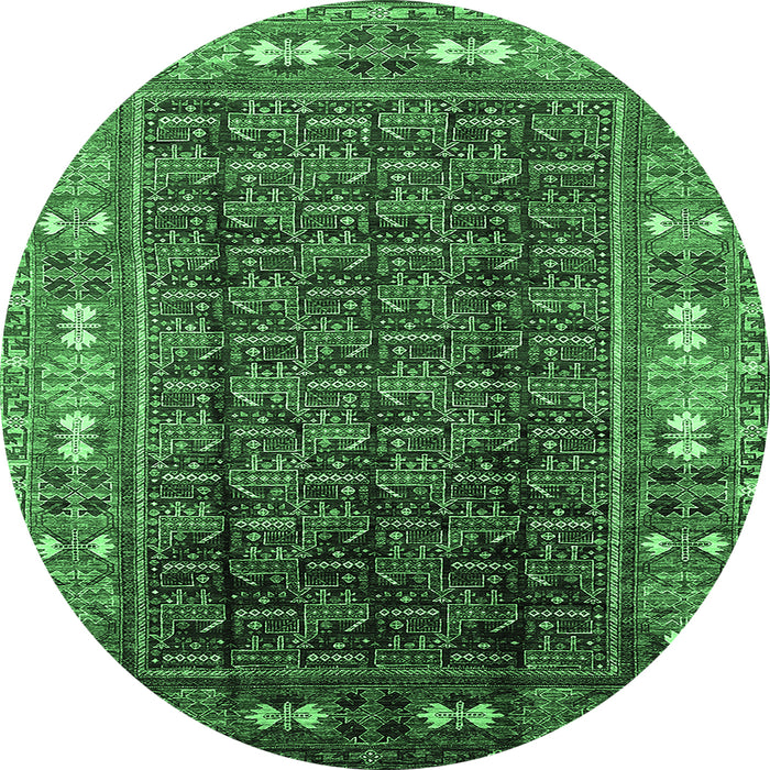 Round Machine Washable Oriental Emerald Green Industrial Area Rugs, wshurb1367emgrn