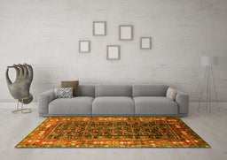 Machine Washable Oriental Yellow Industrial Rug in a Living Room, wshurb1367yw