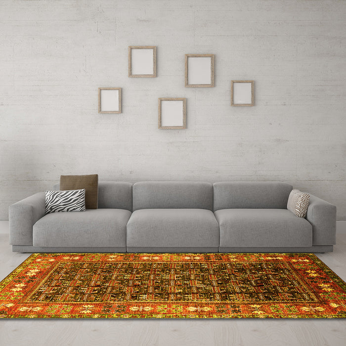 Machine Washable Oriental Yellow Industrial Rug in a Living Room, wshurb1367yw