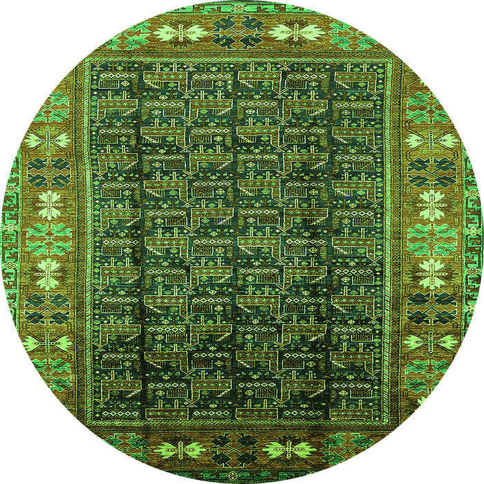 Round Oriental Green Industrial Rug, urb1367grn