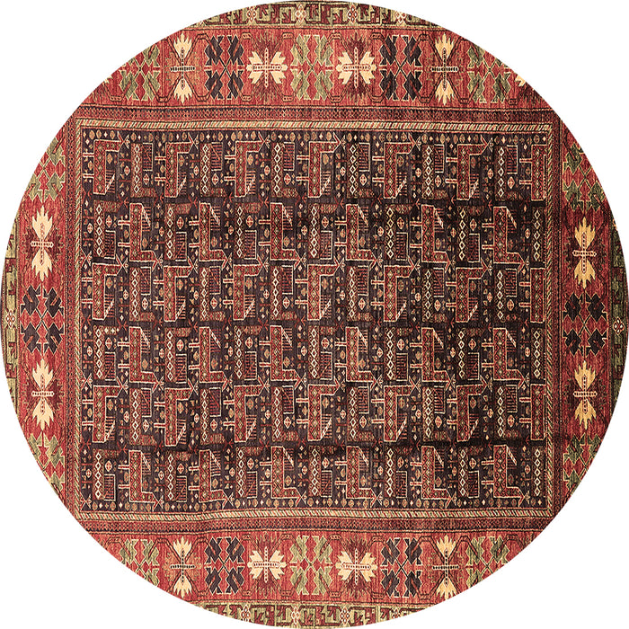 Round Machine Washable Oriental Brown Industrial Rug, wshurb1367brn