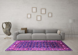 Machine Washable Oriental Purple Industrial Area Rugs in a Living Room, wshurb1367pur