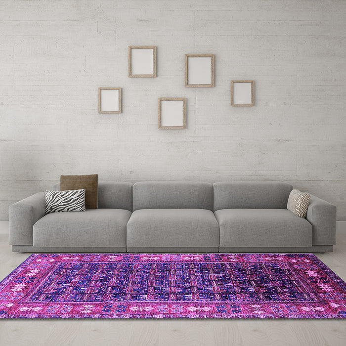 Machine Washable Oriental Purple Industrial Area Rugs in a Living Room, wshurb1367pur