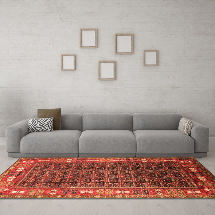 Machine Washable Oriental Orange Industrial Area Rugs in a Living Room, wshurb1367org