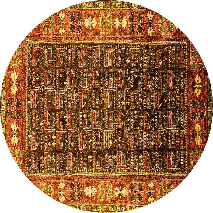Round Oriental Yellow Industrial Rug, urb1367yw