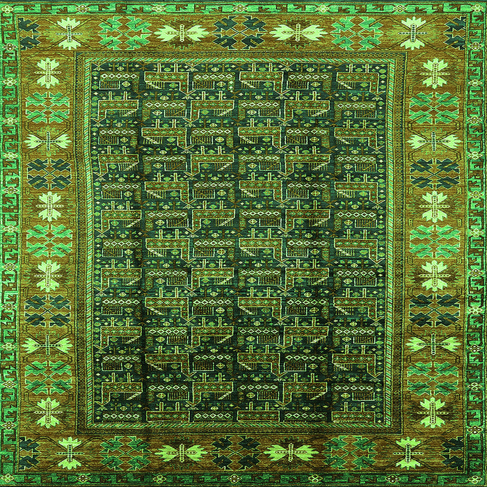 Square Machine Washable Oriental Green Industrial Area Rugs, wshurb1367grn
