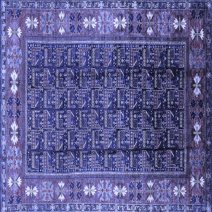 Square Machine Washable Oriental Blue Industrial Rug, wshurb1367blu