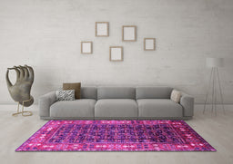 Machine Washable Oriental Pink Industrial Rug in a Living Room, wshurb1367pnk