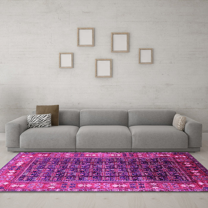 Machine Washable Oriental Pink Industrial Rug in a Living Room, wshurb1367pnk