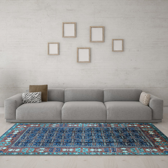 Machine Washable Oriental Light Blue Industrial Rug in a Living Room, wshurb1367lblu