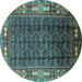 Round Oriental Turquoise Industrial Rug, urb1367turq