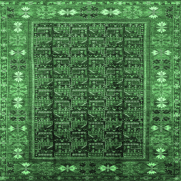 Square Machine Washable Oriental Emerald Green Industrial Area Rugs, wshurb1367emgrn