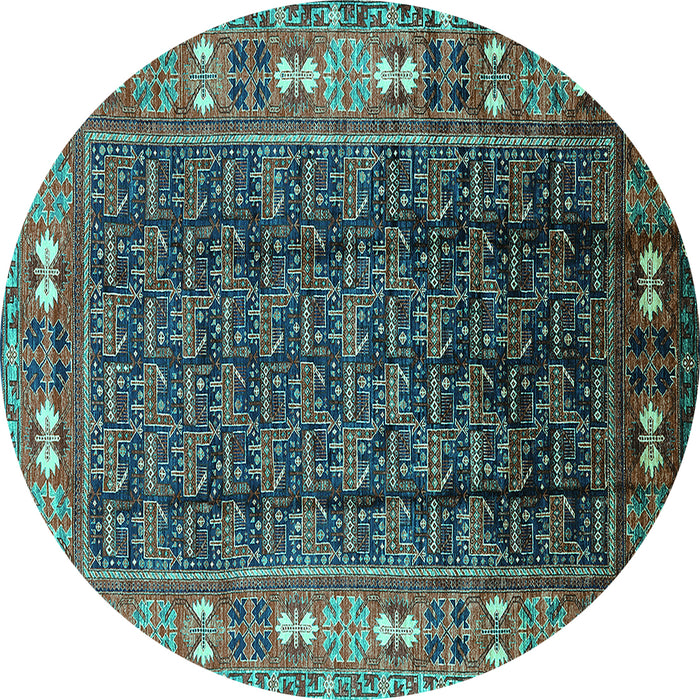 Round Machine Washable Oriental Turquoise Industrial Area Rugs, wshurb1367turq