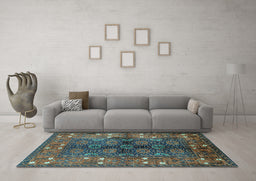 Machine Washable Oriental Turquoise Industrial Area Rugs in a Living Room,, wshurb1368turq