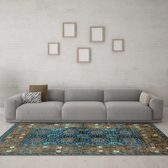 Machine Washable Oriental Turquoise Industrial Area Rugs in a Living Room,, wshurb1368turq