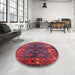 Round Machine Washable Industrial Modern Red Rug in a Office, wshurb1368