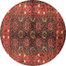 Round Machine Washable Oriental Brown Industrial Rug, wshurb1368brn