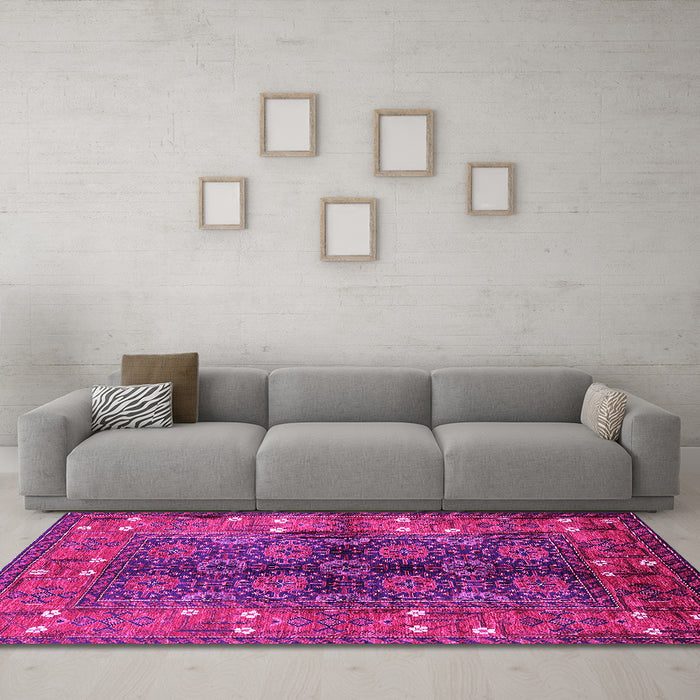 Machine Washable Oriental Pink Industrial Rug in a Living Room, wshurb1368pnk