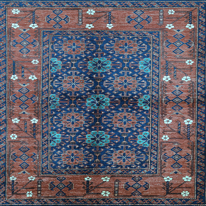 Square Machine Washable Oriental Light Blue Industrial Rug, wshurb1368lblu